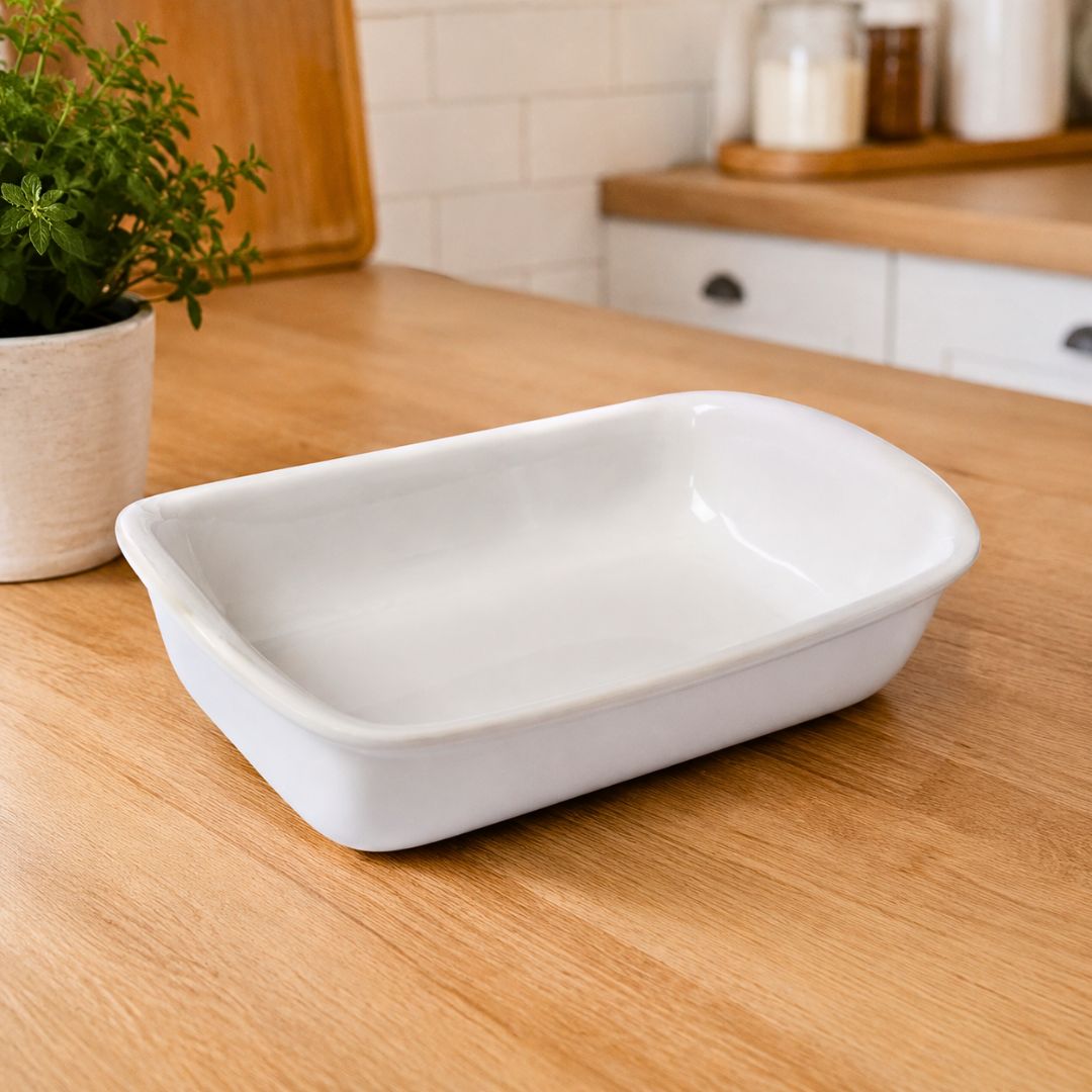 tave qeramike white pyrex 33x23 cm