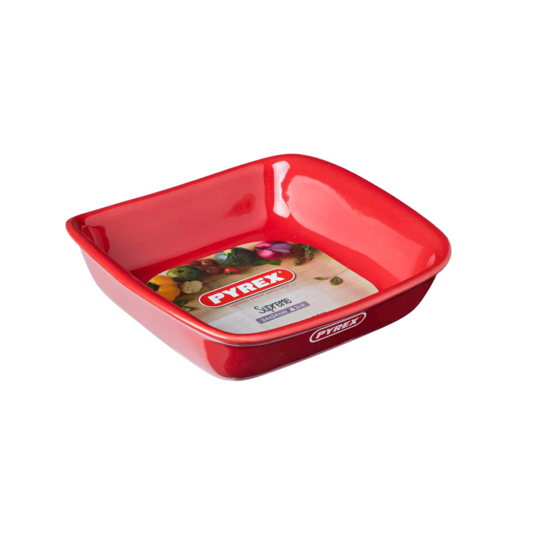 tave qeramike red pyrex 24x24 cm