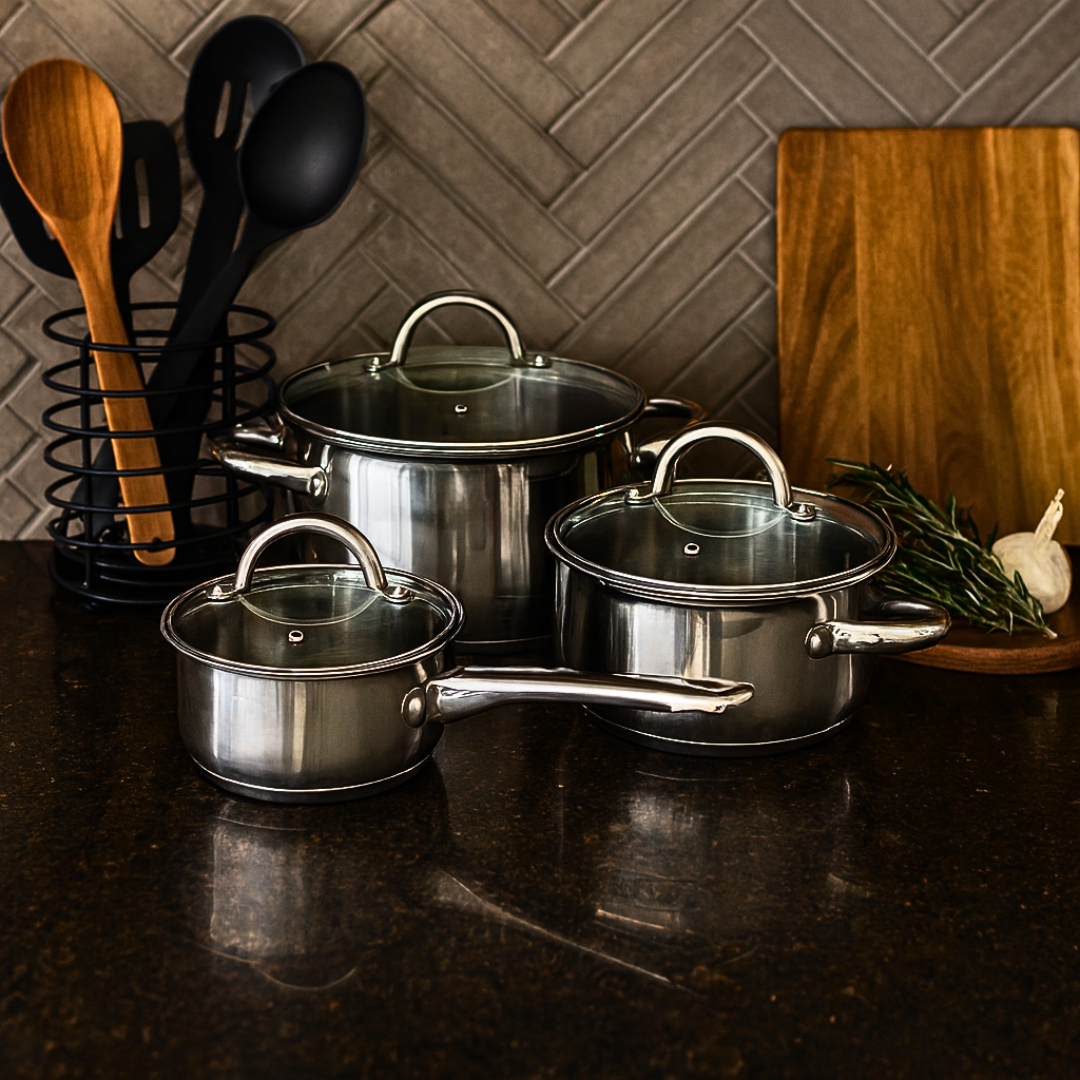 set tenxheresh inoksi me kapak 14-18-24 cm 3 cope